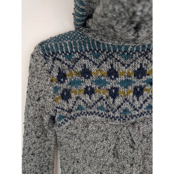 Royal Robbins Sweater Fair Isle Floral Chunky Knit Boho Wool Gray Blue Size S - Picture 5 of 10